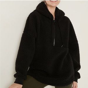 PINK VICTORIA’S SECRET Varsity Sherpa Half Zip Pullover Pure Black Medium NWT